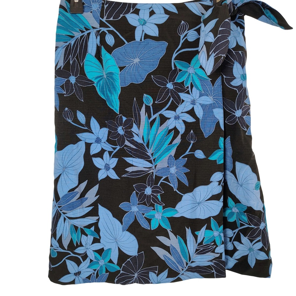 Sage Harbor Womens S Floral Faux Wrap Skirt Blue Tropical Botanical Resortwear